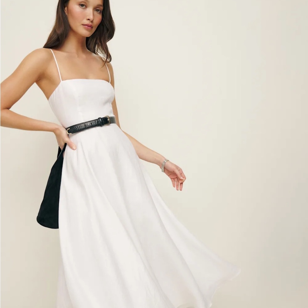 Reformation Linen White Spaghetti Strap Dress